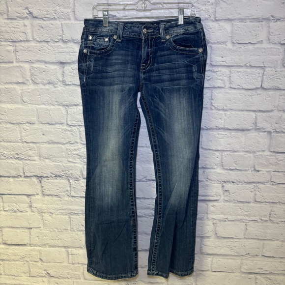 Miss Me Jeans Mid Rise Easy Boot Metallic Embellished Rhinestones Curvy Blue 29 - Picture 16 of 16